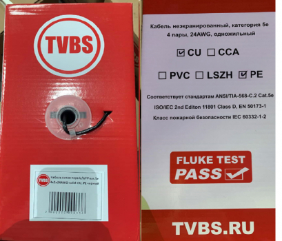 ������ ����� ���� TVBS U/UTP ���.5�, 4�2�24AWG, ����������� CU, �������� PE ������ (305�)