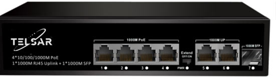 ���������� Ethernet PoE ������������� TS1000-4TP2G1S-W TELSAR